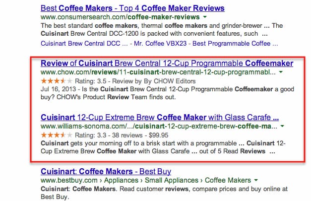 Structured data markup for reviews and 5-star rating
