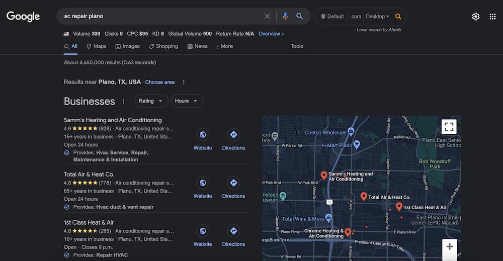 local 3 pack dominates local SEO for HVAC