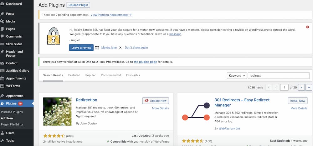 redirection plugin page