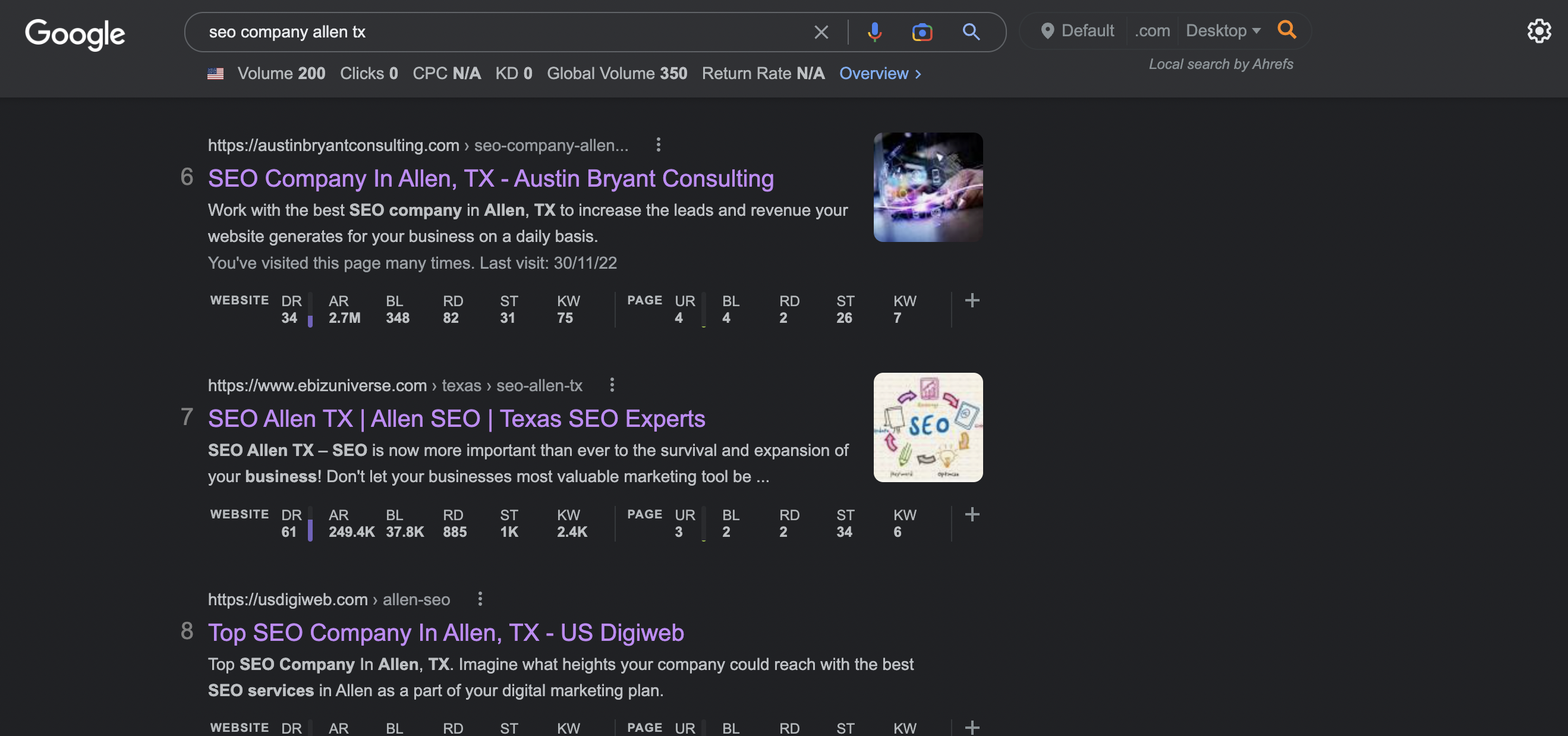 Location page for SEO company in Allen TX